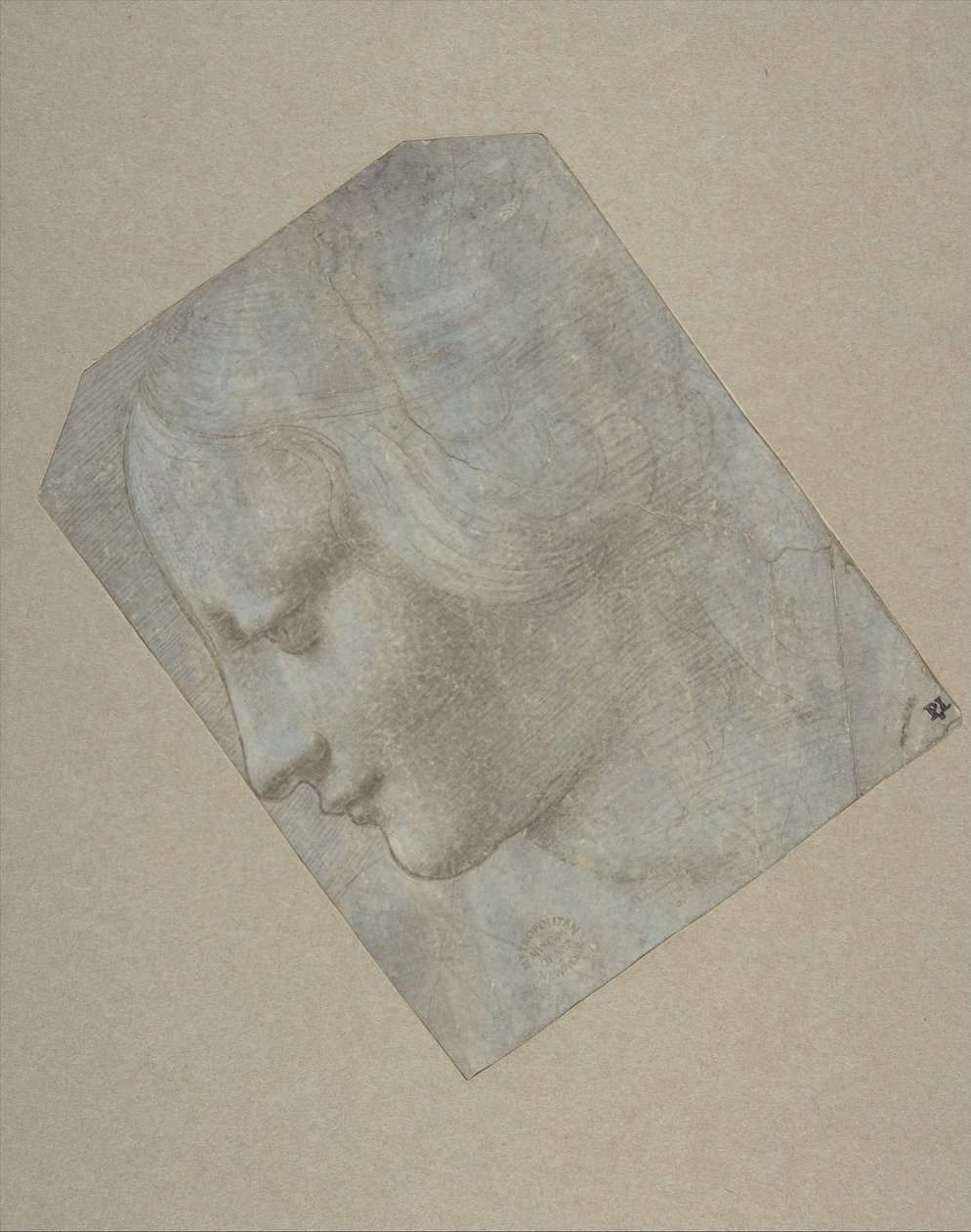Egy nő feje balra néző profilban, 1490-1500. alkotó: Follower of Leonardo da Vinci.