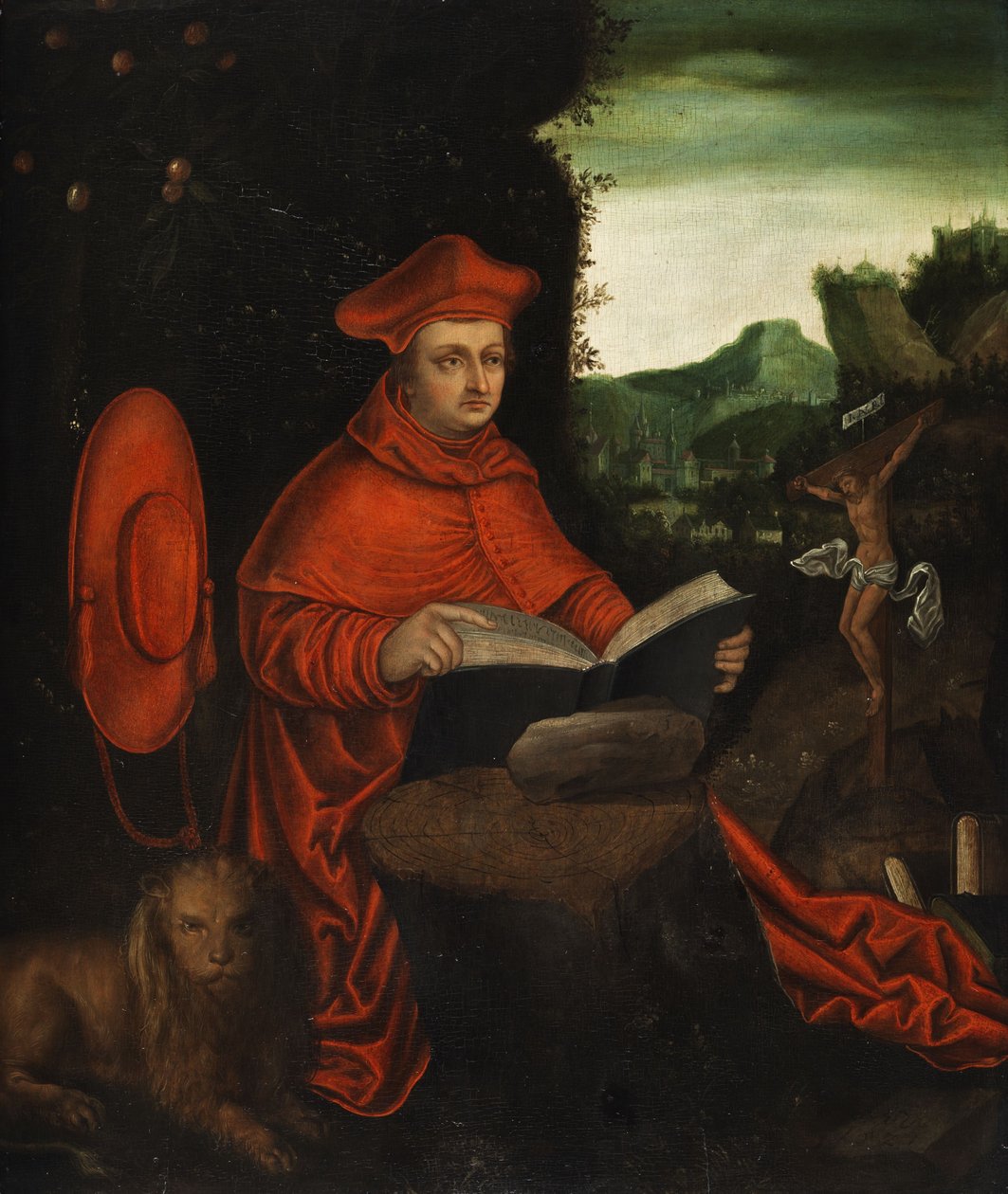 Albrecht von Brandenburg bíboros, mint Jeromos egyházatya alkotó: Follower of Lucas Cranach the Elder