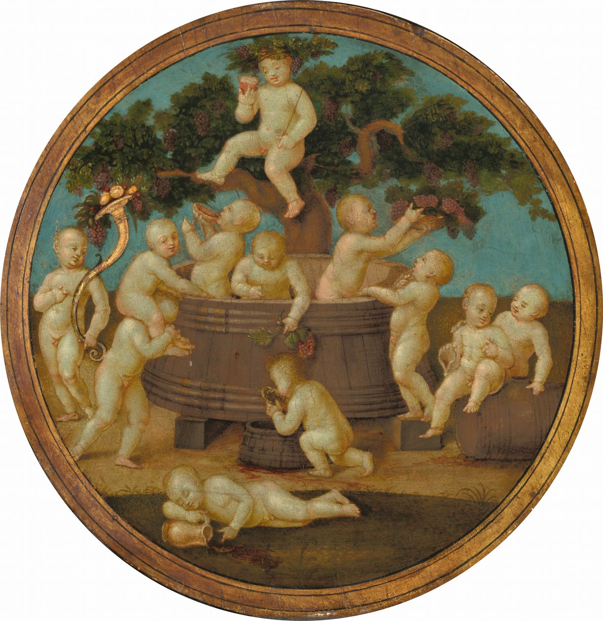 Putti borpréssel alkotó: Follower of Raphael
