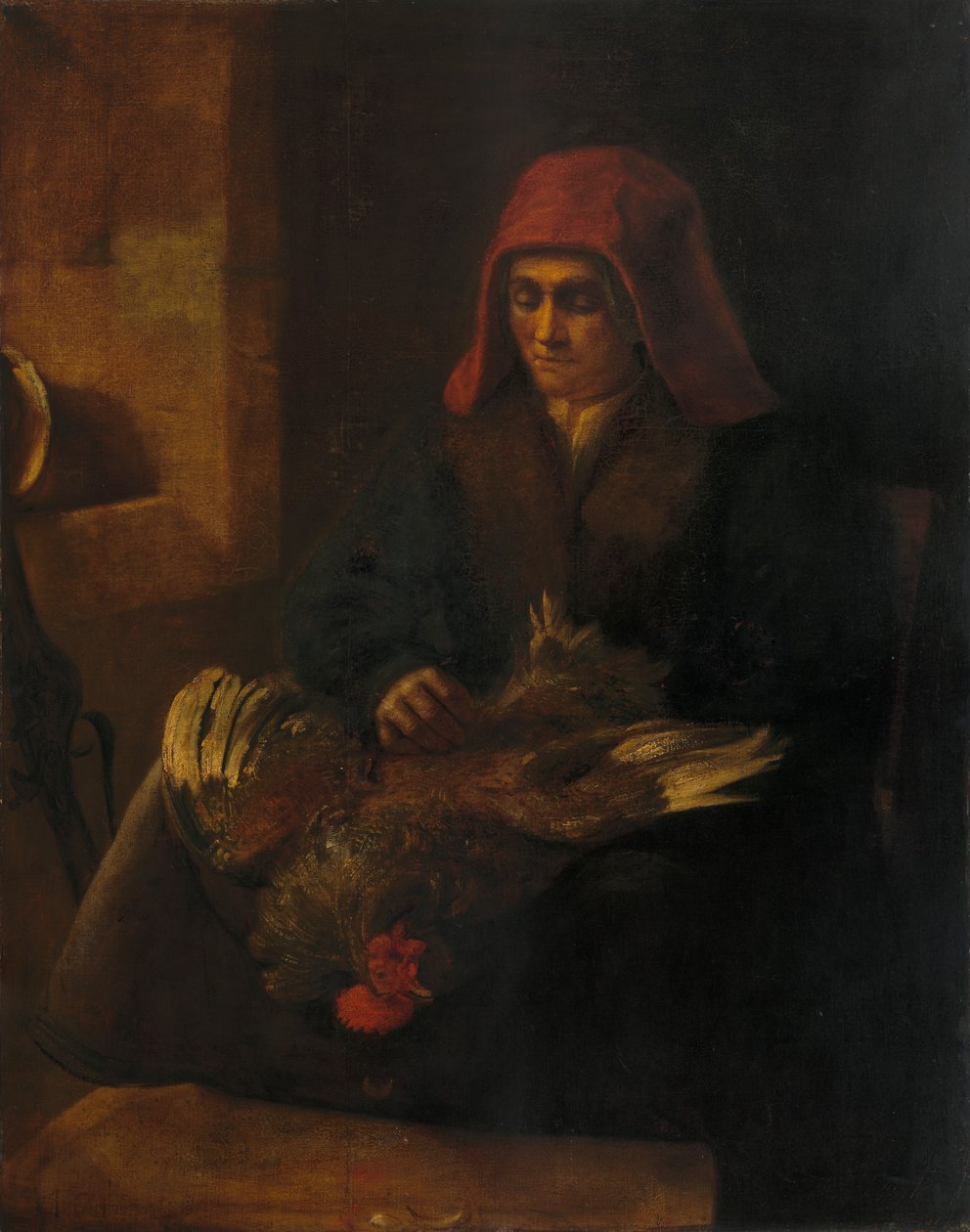 Öregasszony tyúkot kopasztó alkotó: Follower of Rembrandt van Rijn