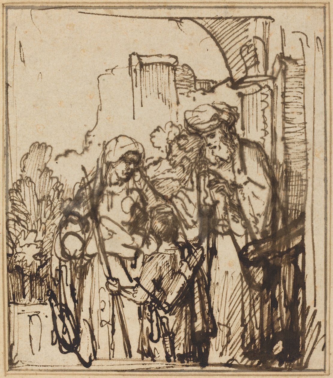 Hágár elbocsátása alkotó: Follower of Rembrandt van Rijn