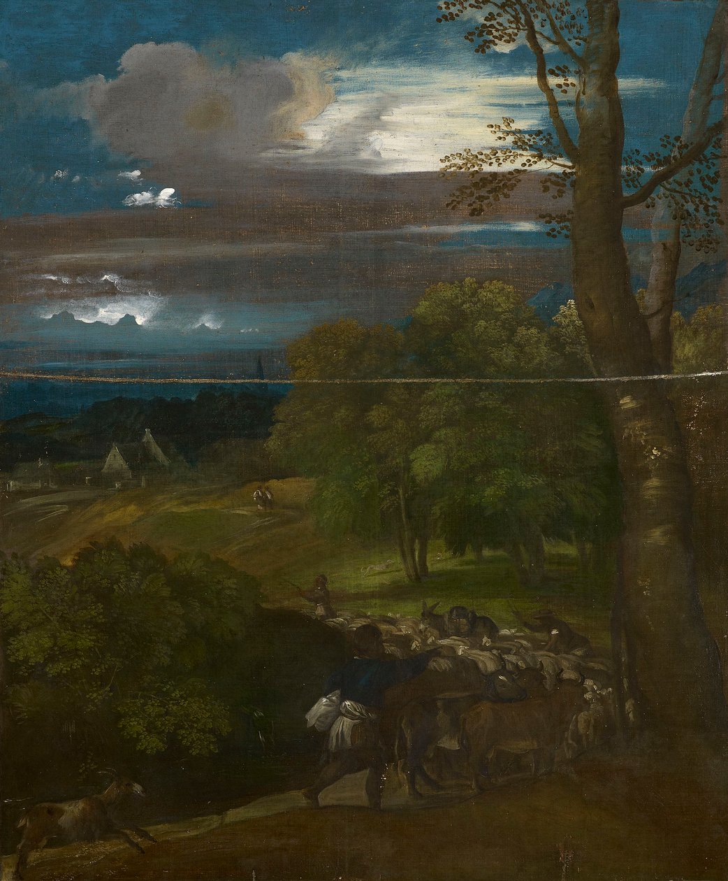 Tájkép pásztorokkal és nyájakkal alkotó: Follower of Titian
