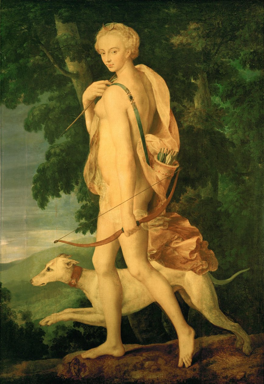 Diane chasseresse - Diana vadászat. A Diana Diane de Poitiers. A festményt egy Primaticcio által készített bronz ihlette ... alkotó: Fontainebleau School
