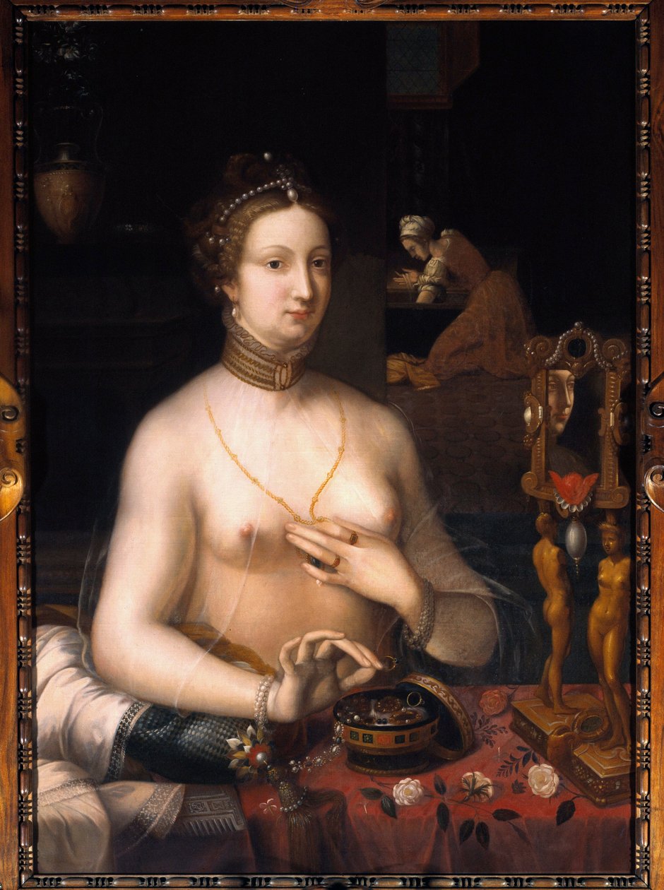A hölgynek WC-je van. Festmény a Fontainebleau-i Iskolából. 1560 körül. Dim. 1,05 x 0,76 m. Dijon, Szépművészeti Múzeum alkotó: Fontainebleau School