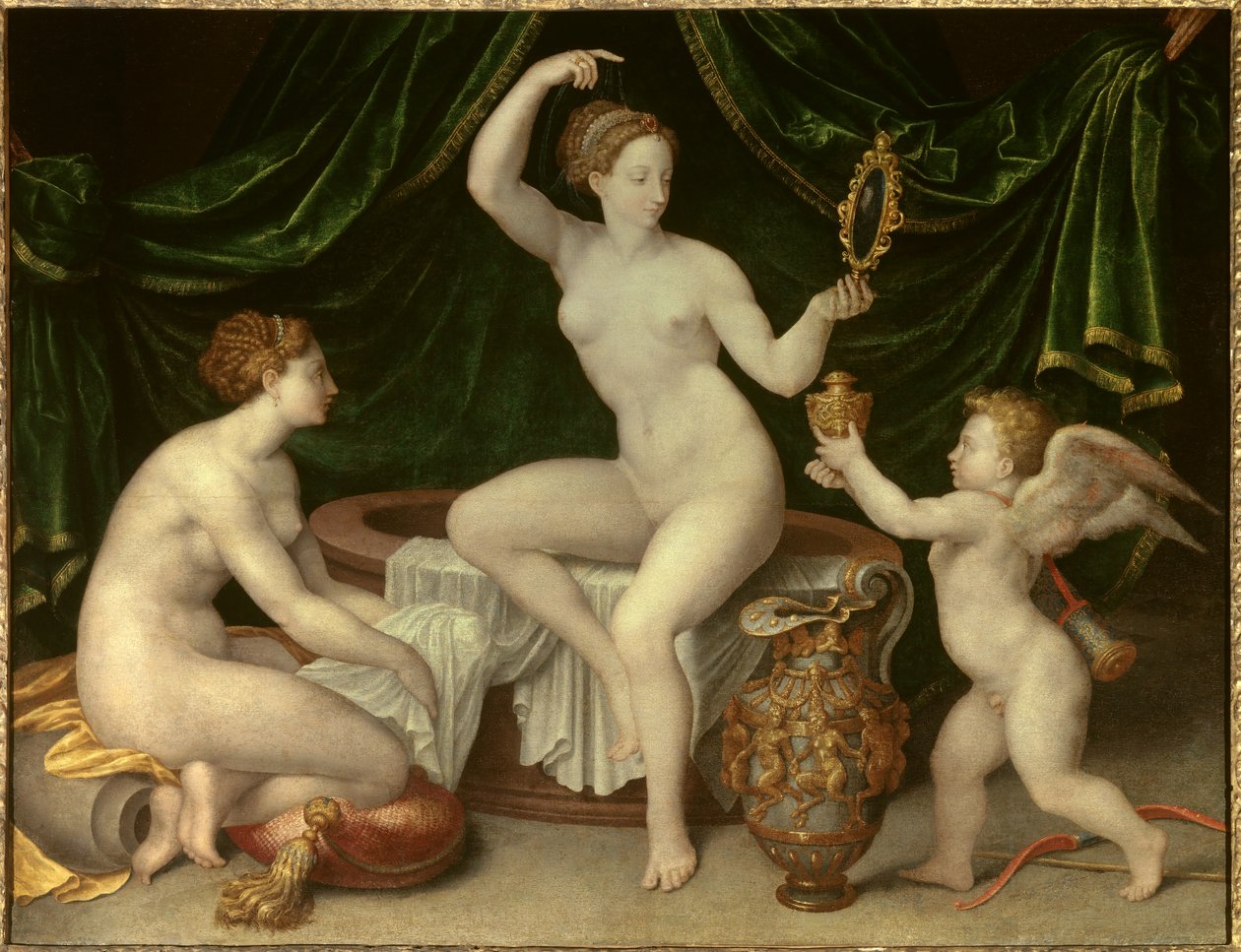 Venusnak megvan a WC-je A Fontainebleau-i Iskola festménye. 16. század. Homályos. 0,97 x 1,26 m - Vénusz WC-je. Fontainebleau Iskola.16. század. 0,97 x 1,26 m. Louvre Múzeum, Párizs alkotó: Fontainebleau School