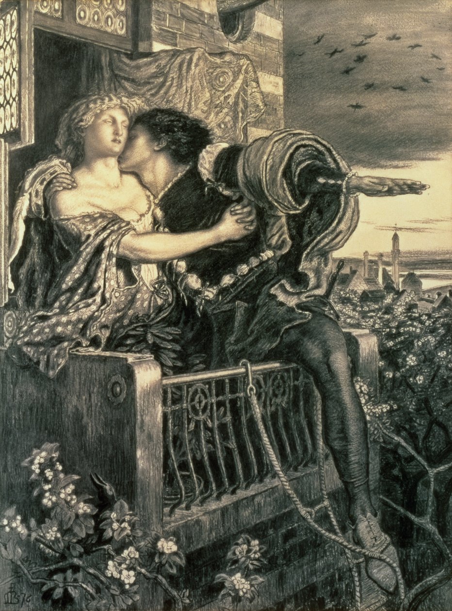 Rómeó és Júlia, 1876 (toll és tinta, fekete kréta) alkotó: Ford Madox Brown