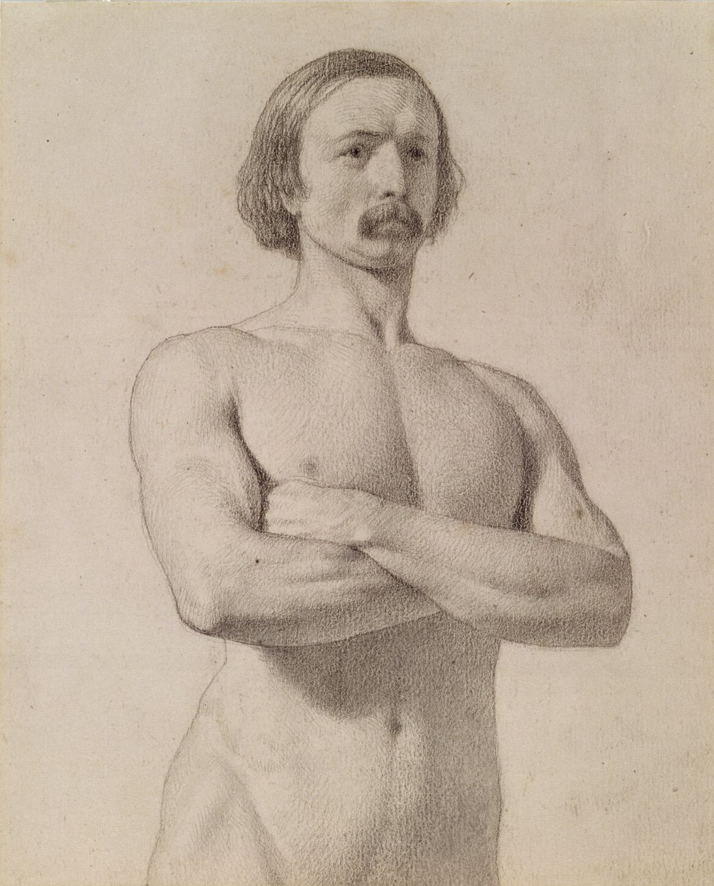 Akadémiai akttanulmány, félalakos, bajusszal és összefont karral, 1849 alkotó: Ford Madox Brown
