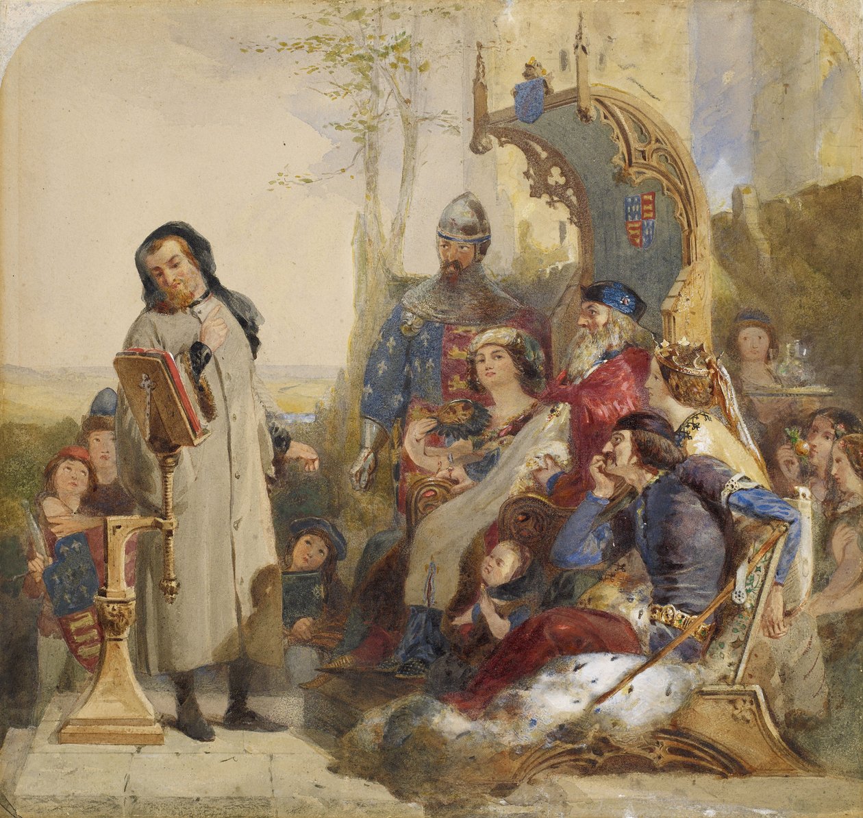 Chaucer III. Edward udvarában - akvarell változat alkotó: Ford Madox Brown