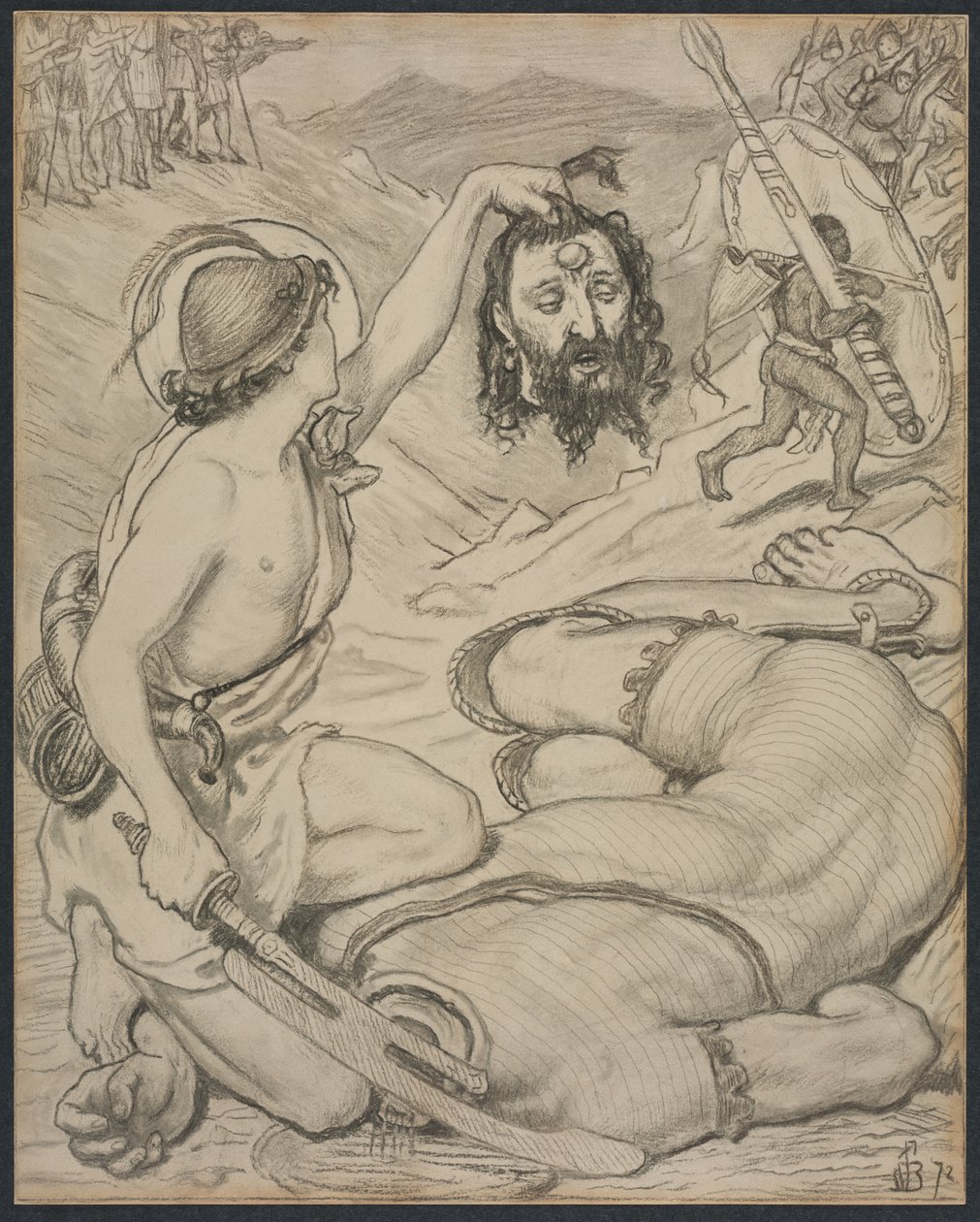 David és Góliát, Karikatúra ólomüveg ablakhoz a Jesus College-ban, Cambridge, 1872. alkotó: Ford Madox Brown