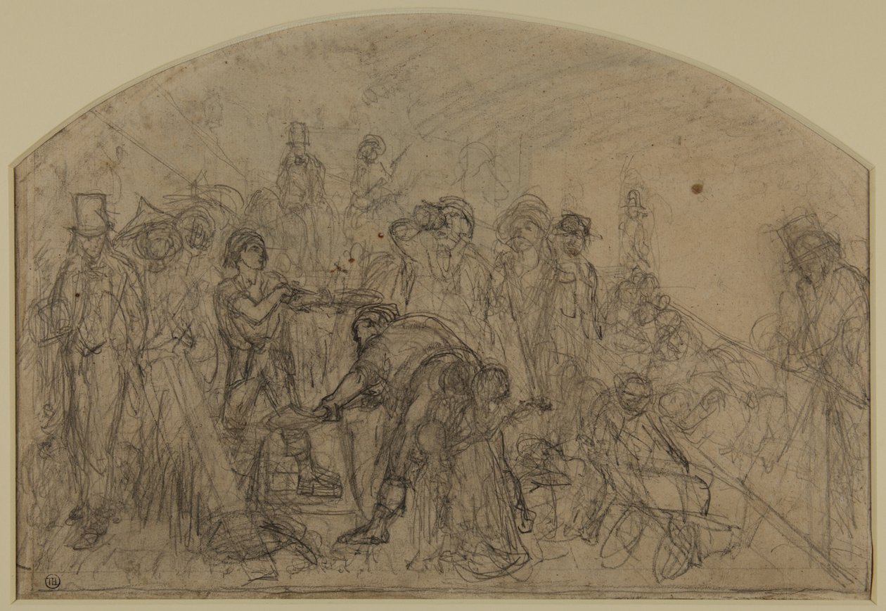 Első durva vázlat a munkához (a figurák kompozíciós vázlata) alkotó: Ford Madox Brown