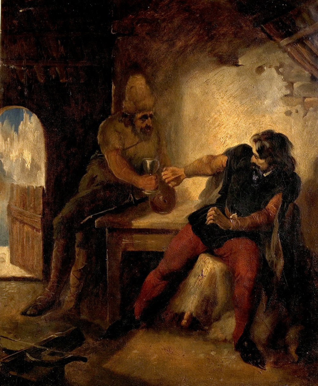 Manfred a zergevadász kunyhóban, 1850 körül alkotó: Ford Madox Brown