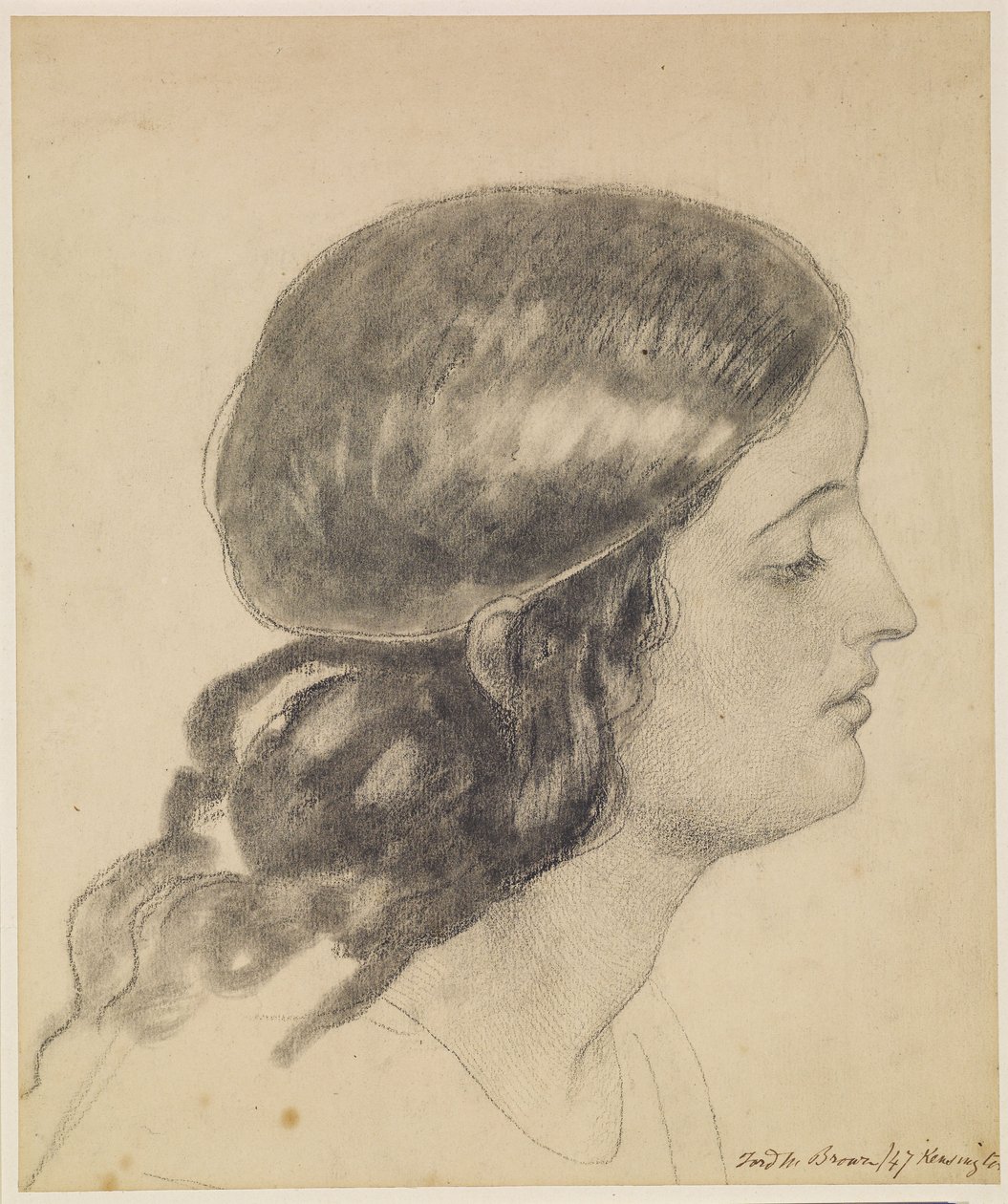 Oure Ladye of Saturday Night - Tanulmány az angyal fejéről, kezében egy tál vízzel alkotó: Ford Madox Brown