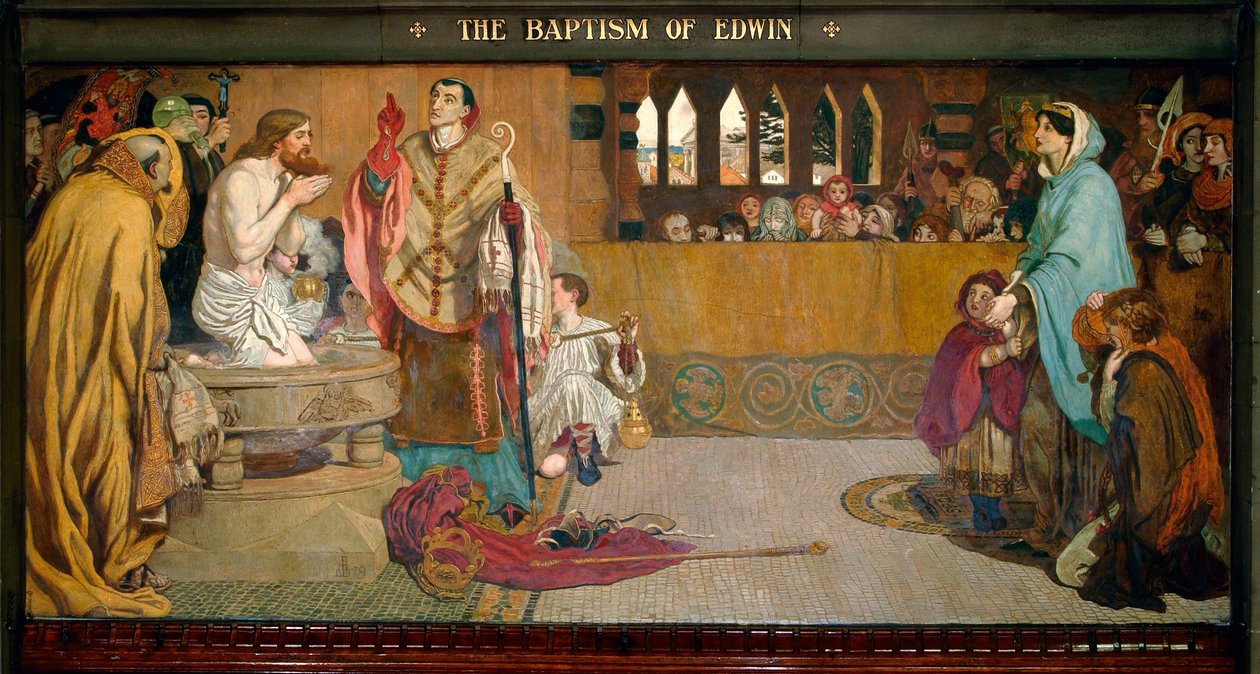 Edwin megkeresztelkedése alkotó: Ford Madox Brown