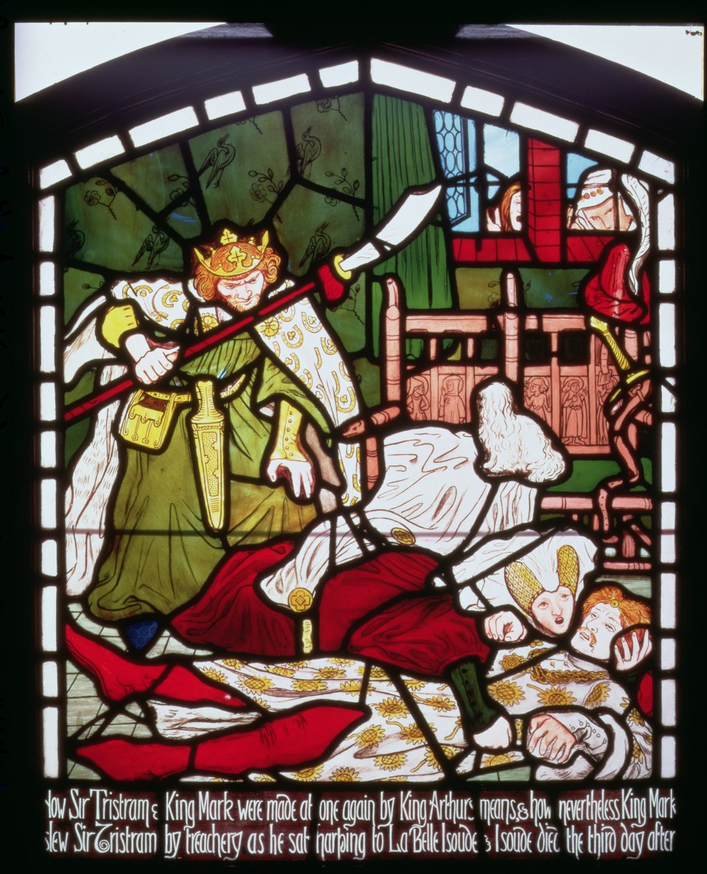 Sir Trisztán halála, a "Trisztán és Izolda történetéből", William Morris és Co. (ólomüveg) alkotó: Ford Madox Brown