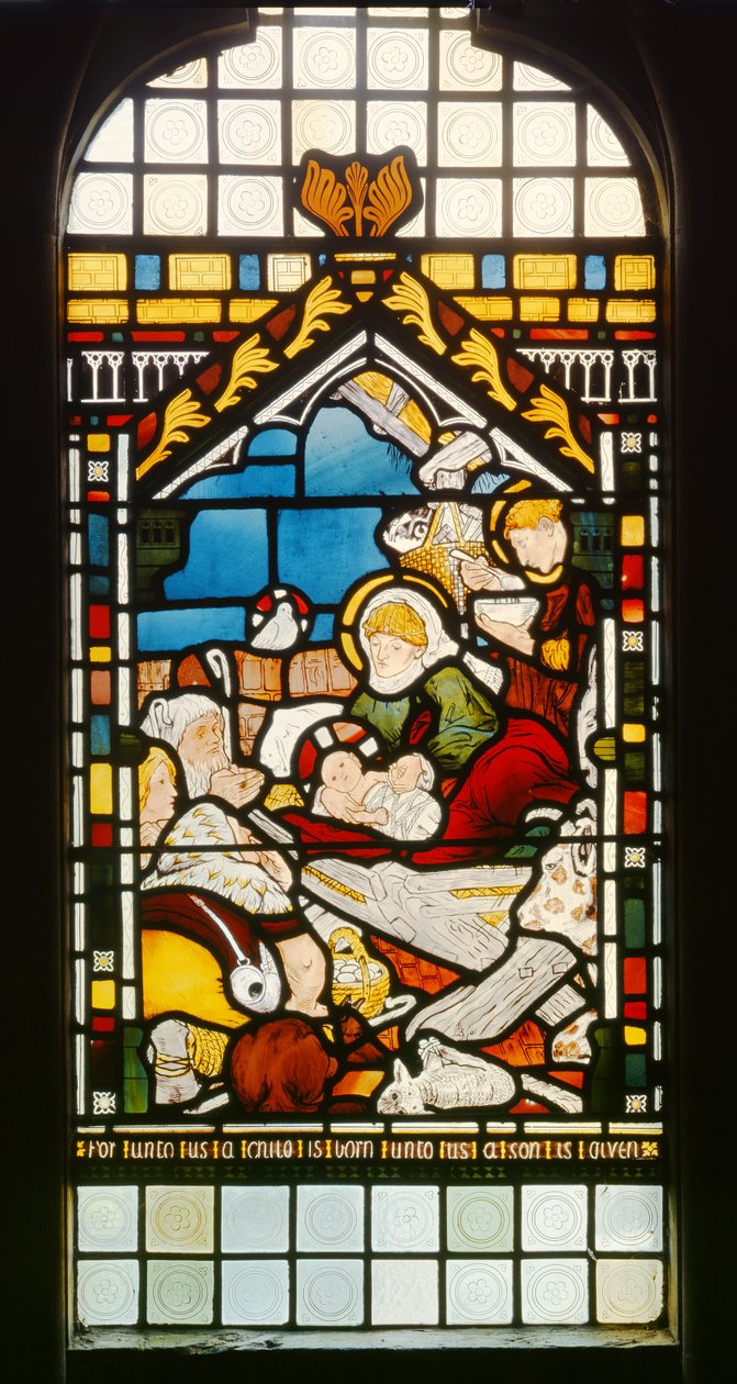 Születés, 1861 (ólomüveg) alkotó: Ford Madox Brown