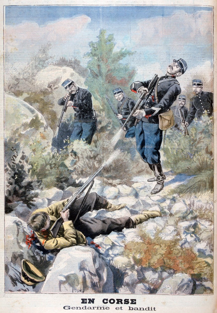 Fegyveres harc egy bandita és a csendőrség között, Korzika, 1898 alkotó: Fortuné Méaulle