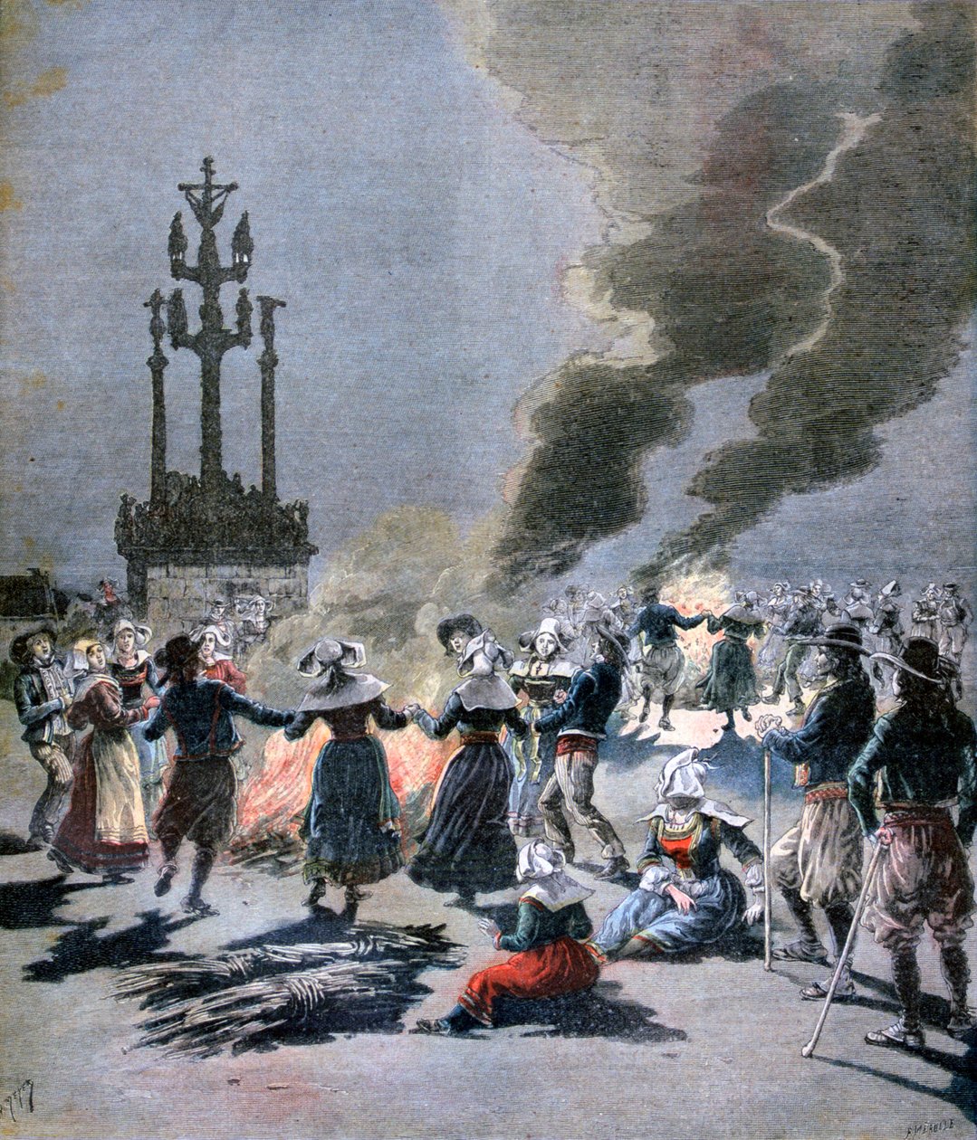 A nyári napforduló ünneplésére gyújtott máglyák Bretagne-ban, 1893 alkotó: Fortuné Méaulle