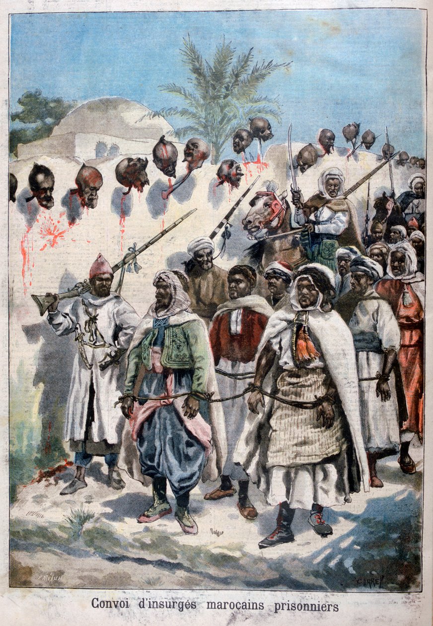 Abdul-Hafizs szultán hadserege által Tadlában fogságba esett felkelő marokkóiak oszlopa, 1897. alkotó: Fortuné Méaulle