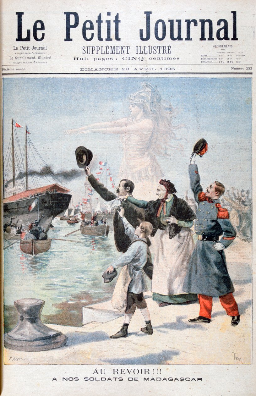 Viszlát!!, francia katonák úton Madagaszkár felé, 1895 alkotó: Fortuné Méaulle