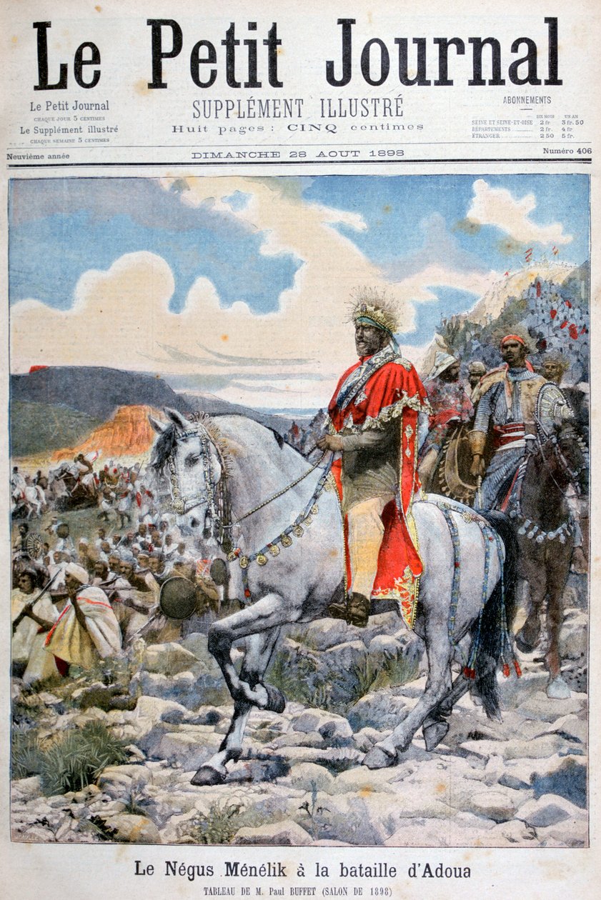 Az etióp Negus, II. Menelik az adouai csatában, 1898 alkotó: Fortuné Méaulle
