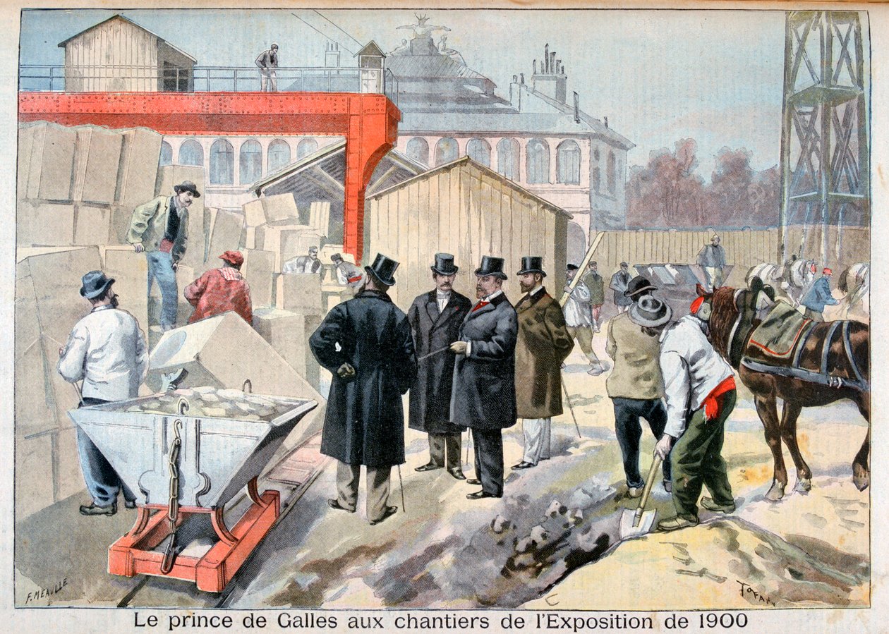 A walesi herceg meglátogatja az 1900-as kiállítás Universelle építési területeit, Párizs, 1898 alkotó: Fortuné Méaulle