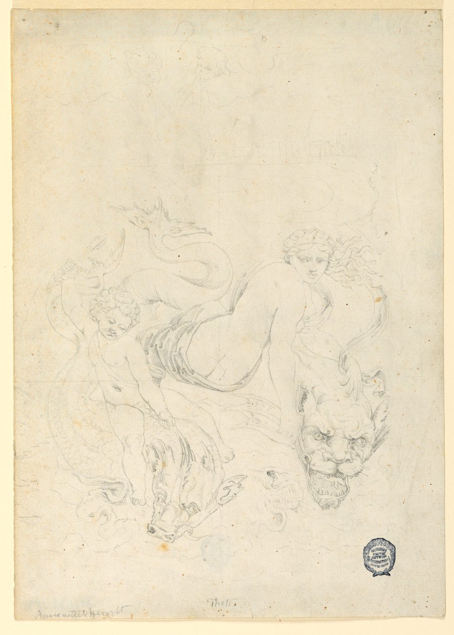 Rajz, Thetis és Ámor lovagolnak a halon, 1820 körül. alkotó: Fortunato Duranti