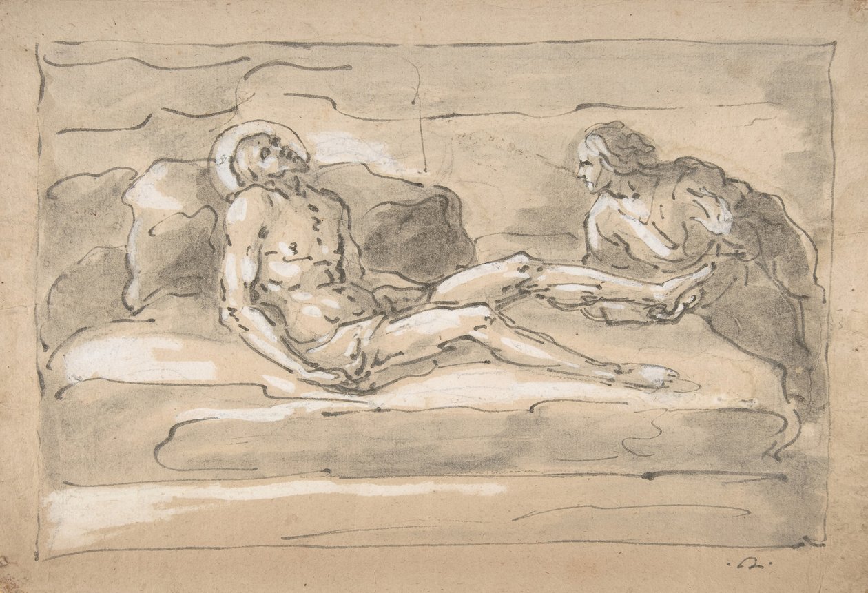 A halott Krisztus, akit a Magdolna gyászol, aki tiszteli a lábán lévő sebeket, 1787-1863. alkotó: Fortunato Duranti