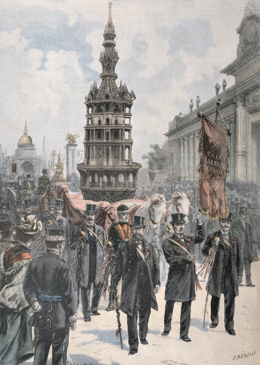 Az asztalosok mesteri munkáinak felvonulása a Grand Palais előtt, illusztráció a Le Petit Parisienből, 1900 alkotó: Fortune Louis Meaulle