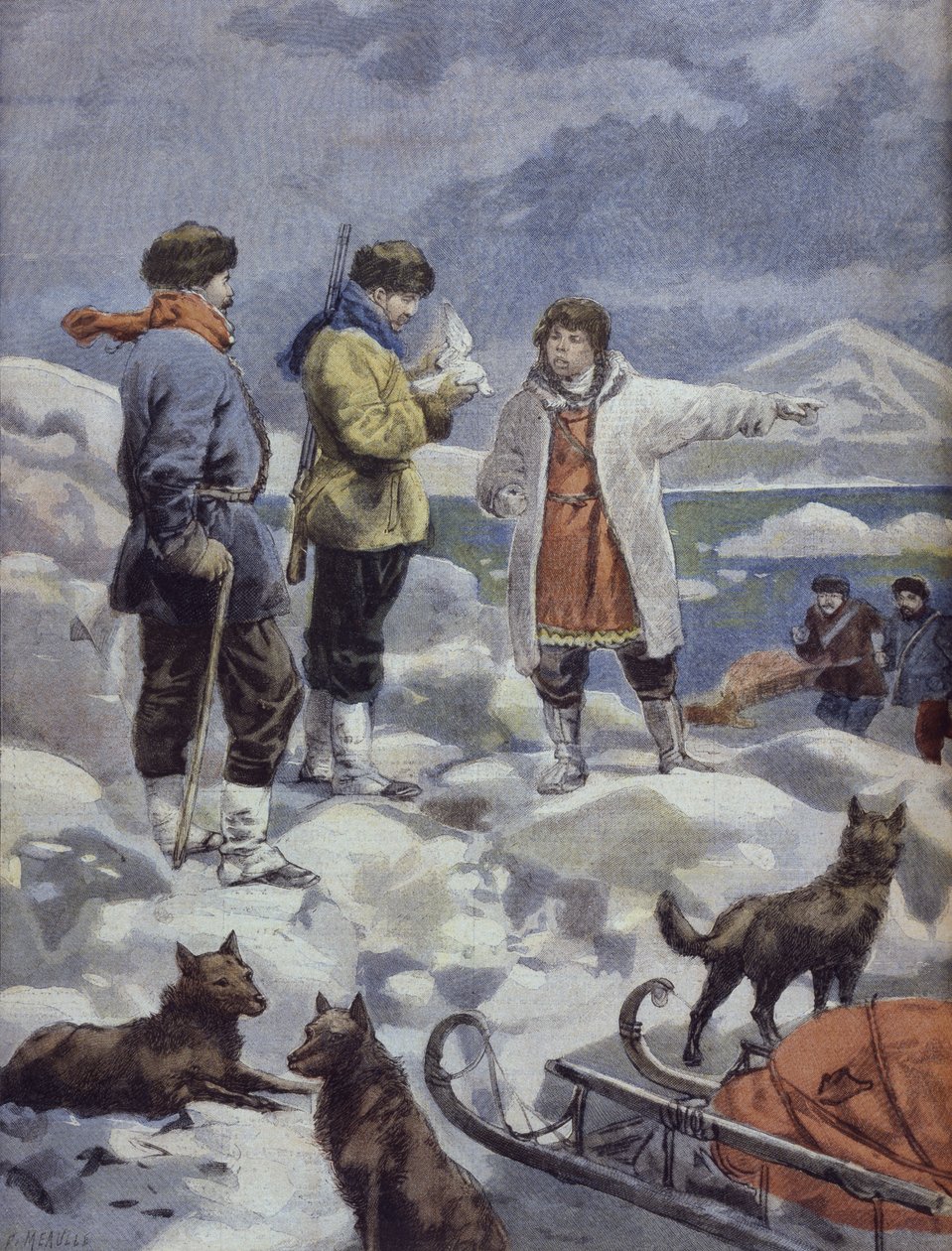 Andree-t keresem, hírek! illusztráció a „Le Petit Journal: Supplement illustre” című folyóiratból, 1898. szeptember 4 alkotó: Fortune Louis Meaulle