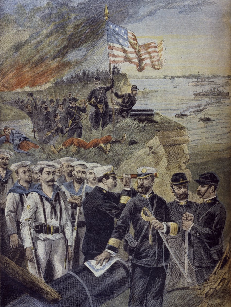 Spanyol-amerikai háború, partraszállás Guantanamóban, Kubában, illusztráció a „Le Petit Journal”-ból, Supplement illustre, 1898. július 3. alkotó: Fortune Louis Meaulle