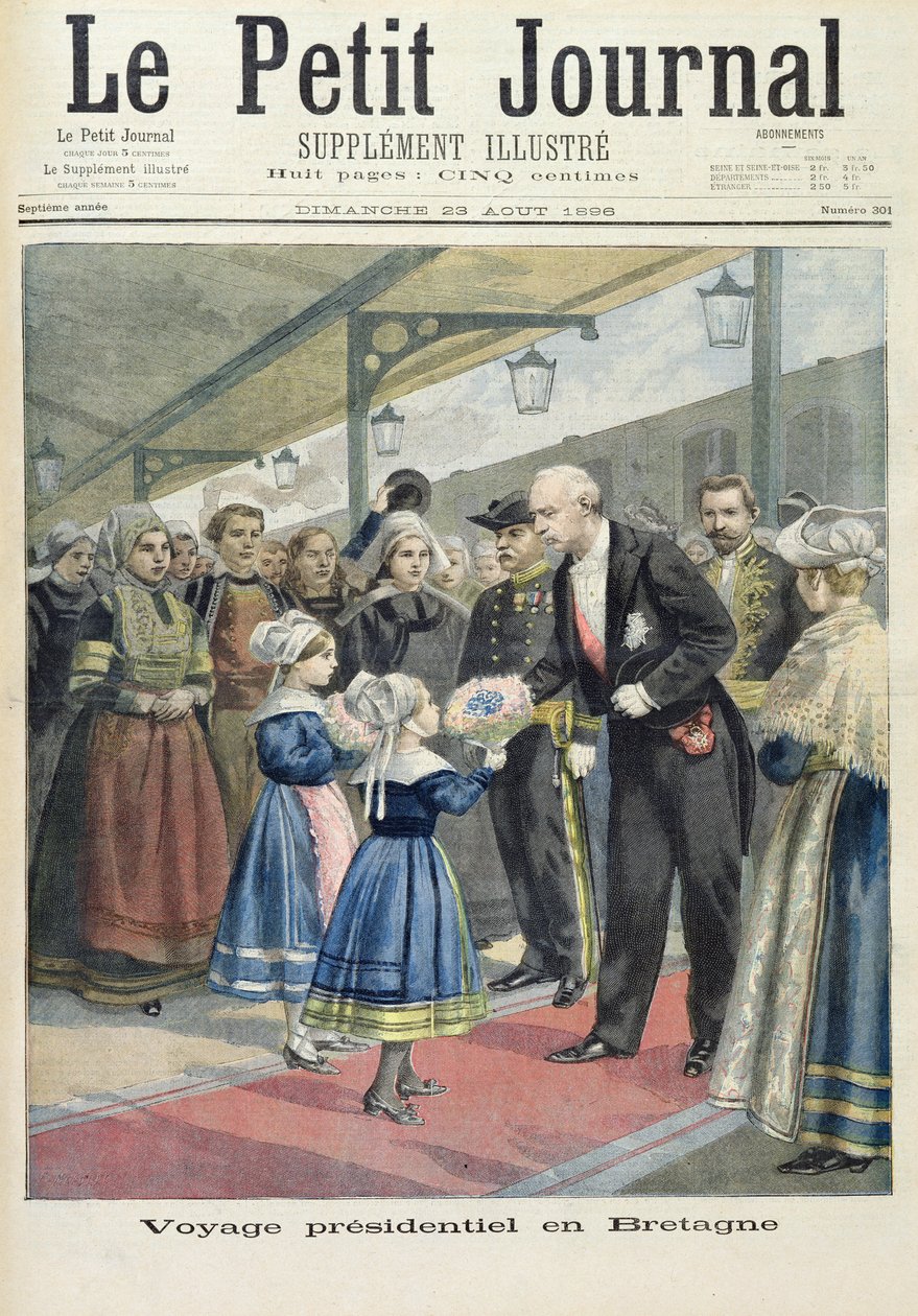 Címlap, amely Felix Faure brit elnöki utazását ábrázolja, illusztráció a Le Petit Journal illusztrált mellékletéből, 1896. augusztus 23. alkotó: Fortune Louis Meaulle