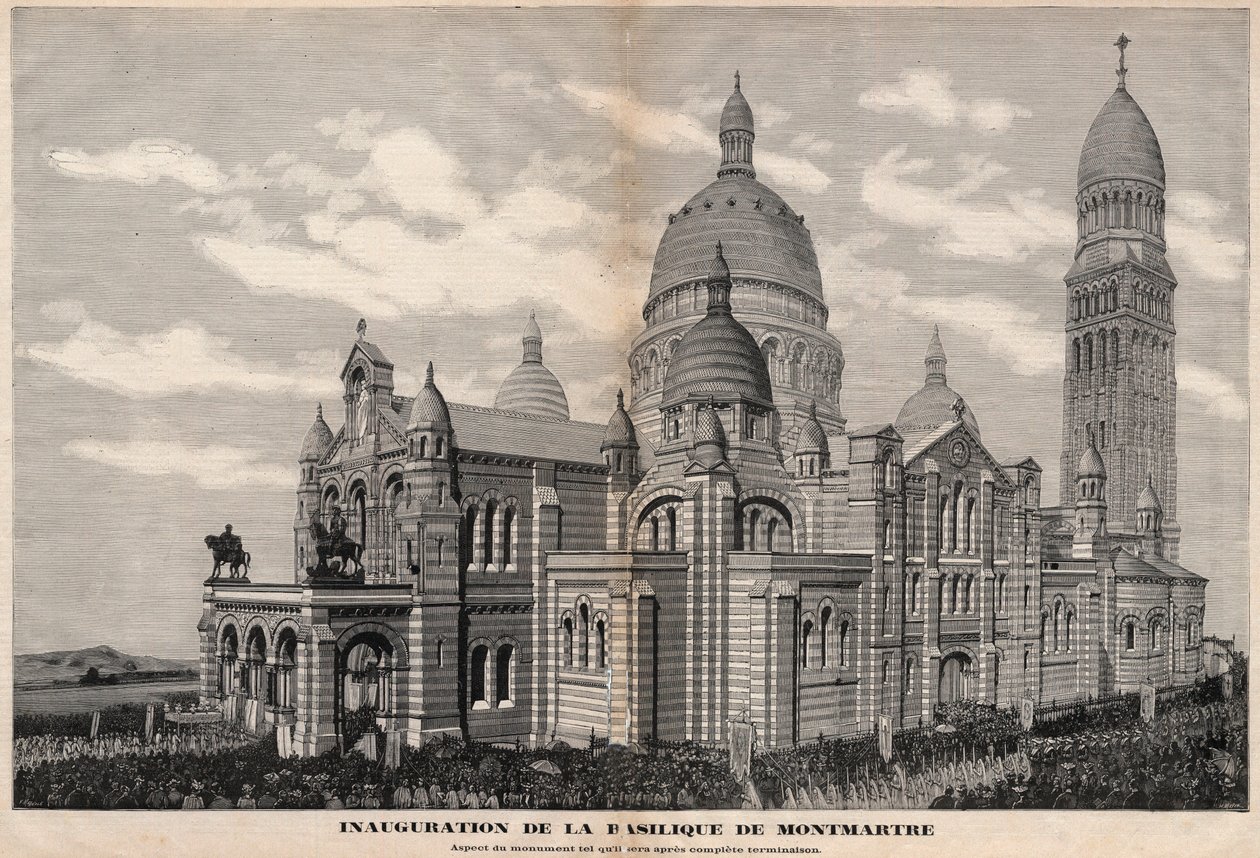 A montmartre-i Sacre-Coeur-bazilika felavatása 1891-ben (az emlékmű olyan megjelenése, amilyen lesz a teljes elkészülte után) - Meaulle metsze 1891-ben alkotó: Fortune Louis Meaulle