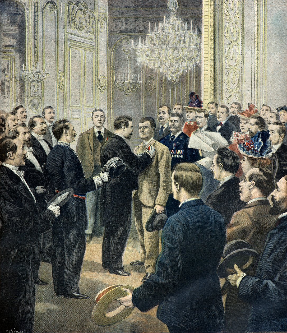 Louis Barthou kitünteti Georges kocsist, a bazar de la charite megmentőjét ,1897 (Metszet) alkotó: Fortune Louis Meaulle