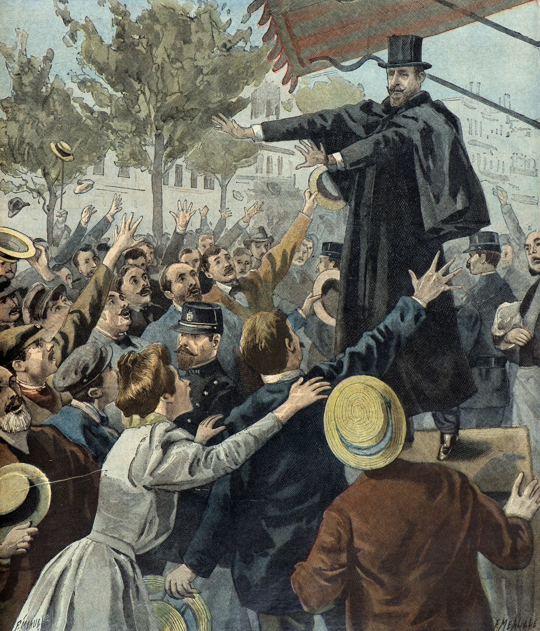 Paul deroulede egy párizsi tüntetésen 1898-ban (metszet) alkotó: Fortune Louis Meaulle
