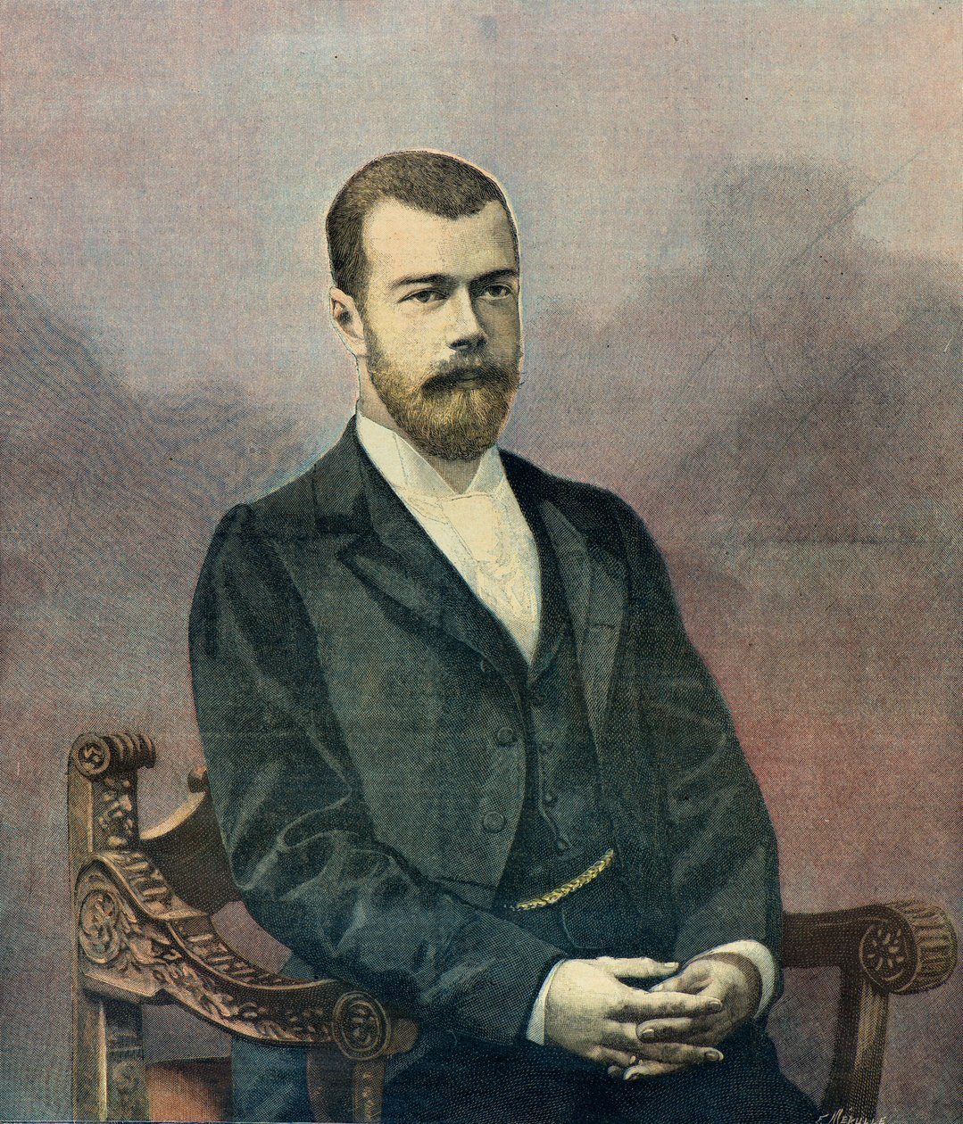 Nyikolaj 2. cár portréja 1896-ban (metszet) alkotó: Fortune Louis Meaulle