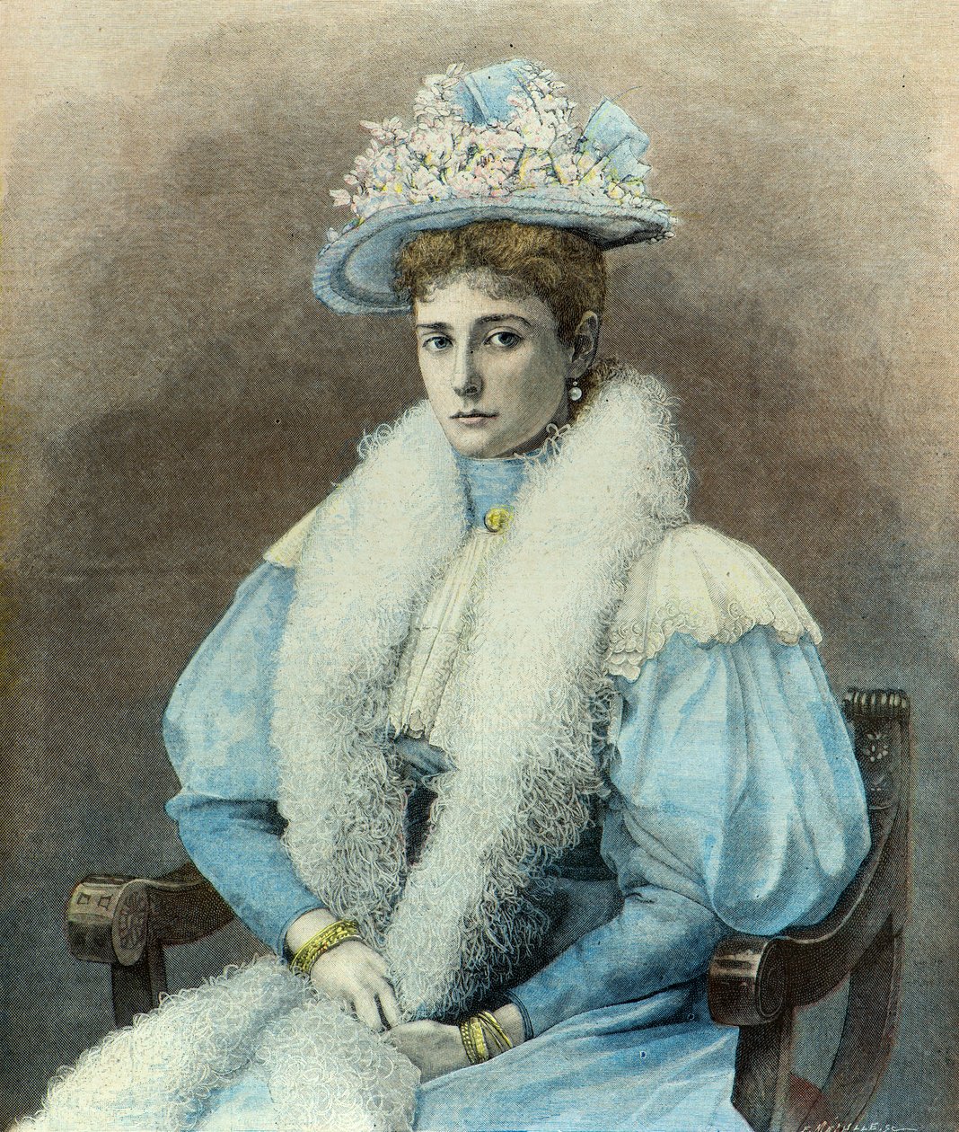 Alekszandra Fjodorovna cárnő portréja 1896-ban (metszet) alkotó: Fortune Louis Meaulle