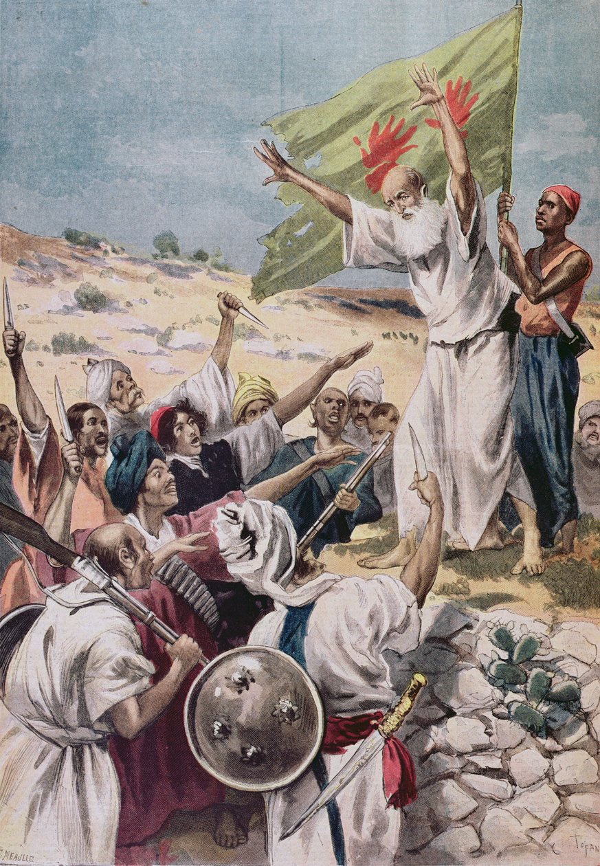 „Szent Háború” prédikálása a brit indiai felkelés során, illusztráció a „Le Petit Journal”-ból, 1897 alkotó: Fortune Louis Meaulle