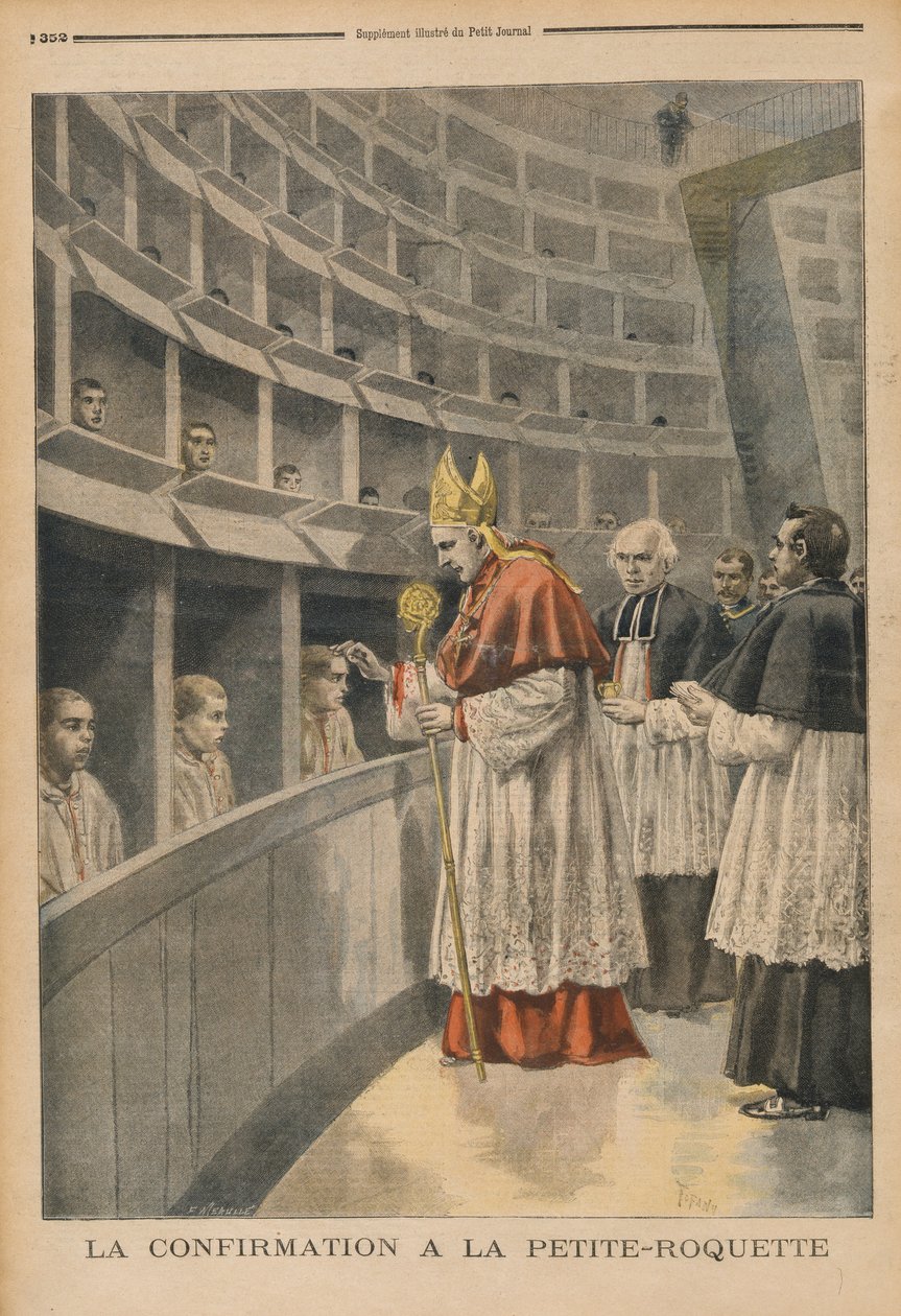 Vallási megerősítés La Petite Roquette börtönében, a Le Petit Journalból, 1896. november 1. alkotó: Fortune Louis Meaulle