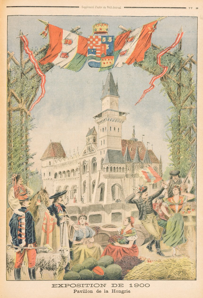 Magyar Pavilon az 1900. évi párizsi egyetemes kiállításon, illusztráció a "Le Petit Journal"-ból, 1900. március 11. alkotó: Fortune Louis Meaulle