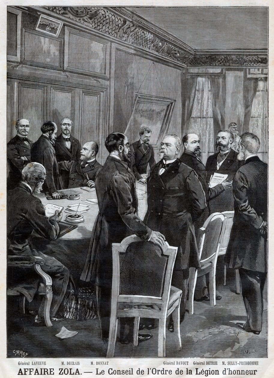 A Nemzeti Becsületrend Tanácsa a Dreyfus-ügy idején, F. Meaulle metszetében Garrey nyomán. „Le Petit Journal”, április 24 alkotó: Fortune Louis Meaulle