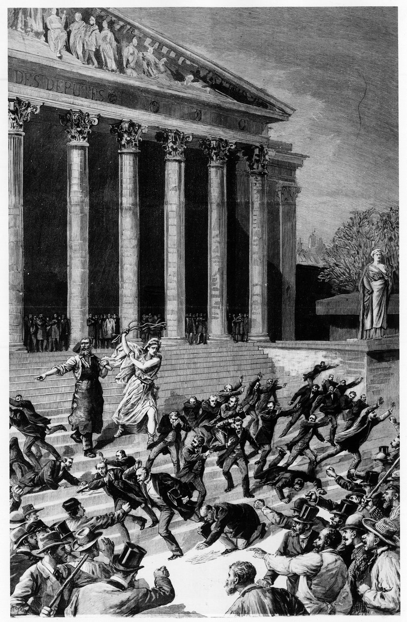 Általános választójog és a köztársaság, aki kiűzi a kereskedőket a templomból – 1892.12.25-i „” Le Journal illustré””-ben, Henri Meyer kompozíciója, Meaulle metszet. alkotó: Fortune Louis Meaulle
