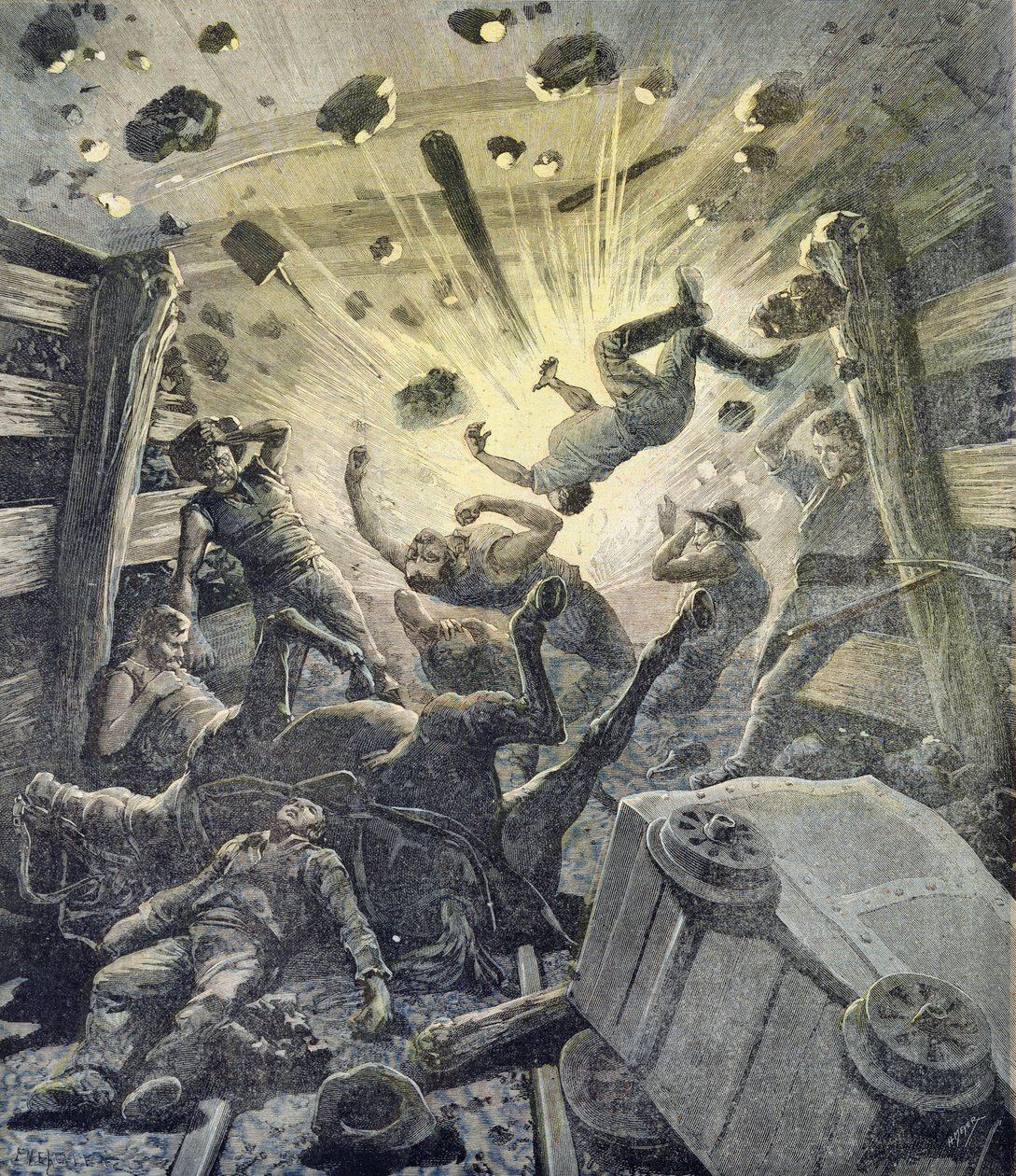 Gázrobbanás, illusztráció a Le Petit Journal illusztrált mellékletéből, 1892. április 2. alkotó: Fortune Louis Meaulle and Henri Meyer