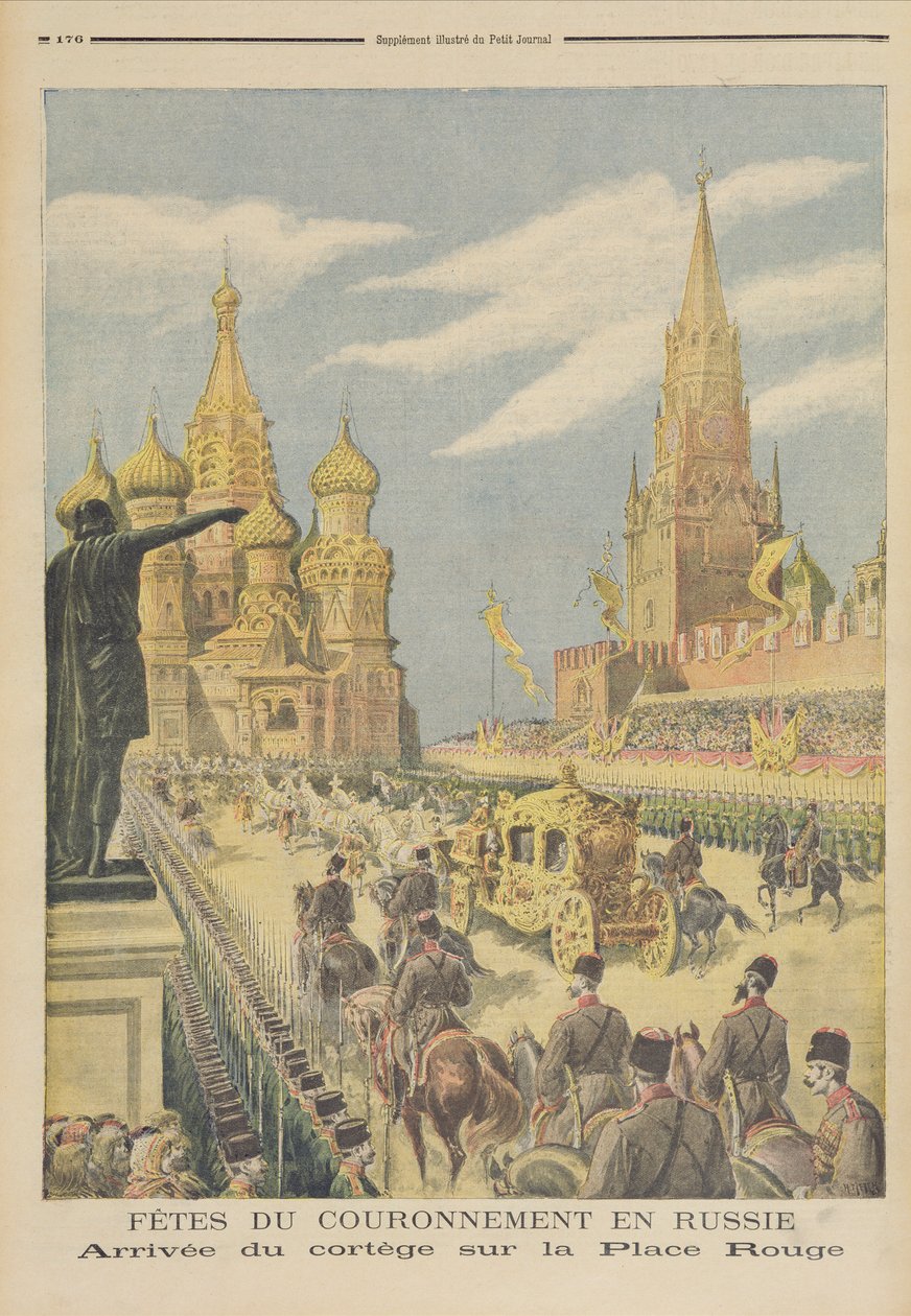 Miklós cár (1894-1917) megkoronázásának ünnepe, a Cortege érkezése a Vörös térre, a „Le Petit Journal”-ból, 1896. május 31. alkotó: Fortune Louis Meaulle and Henri Meyer