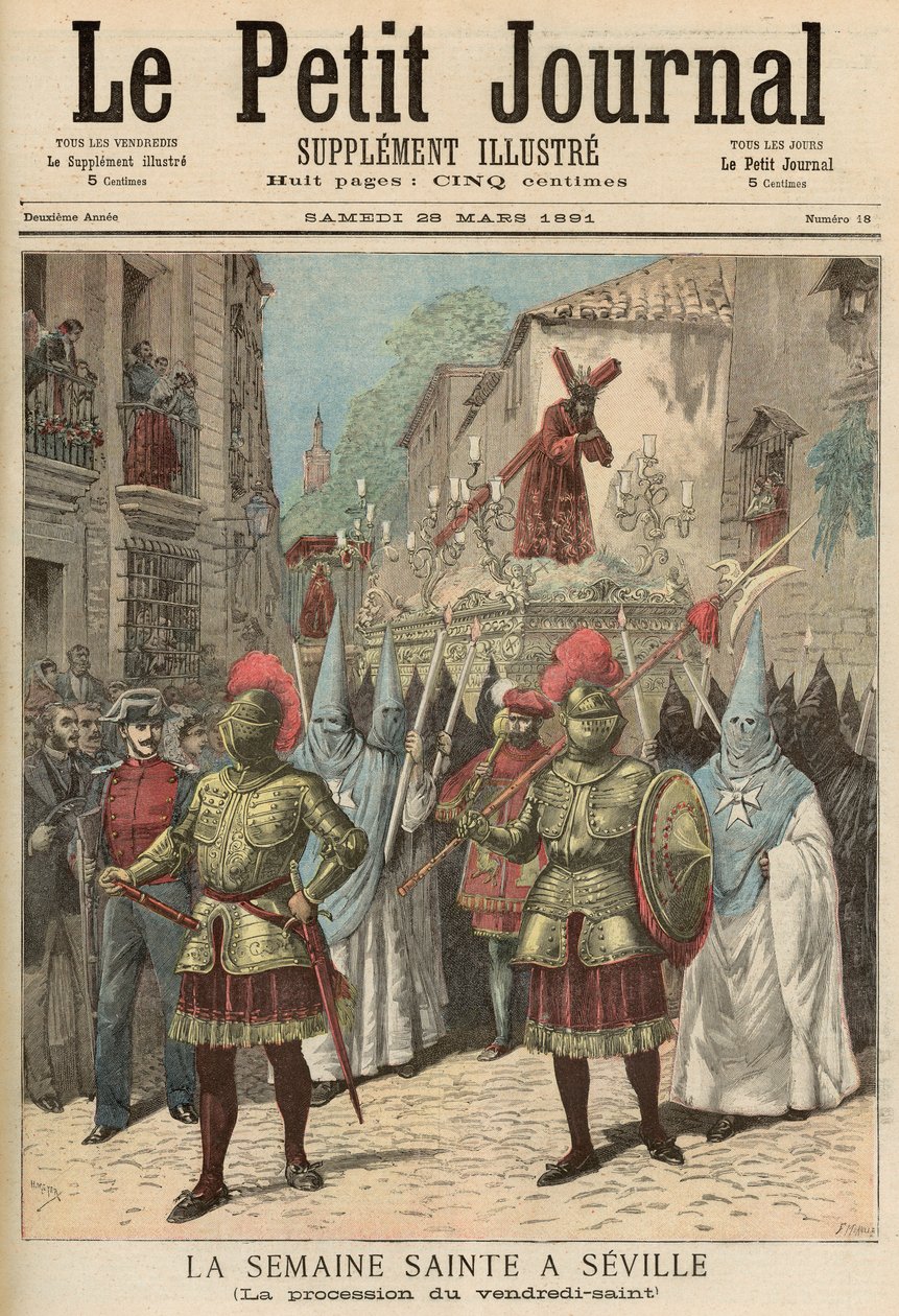 Nagyhét Sevillában: Nagypénteki körmenet, a „Le Petit Journal”-ból, 1891. március 28. alkotó: Fortune Louis Meaulle and Henri Meyer