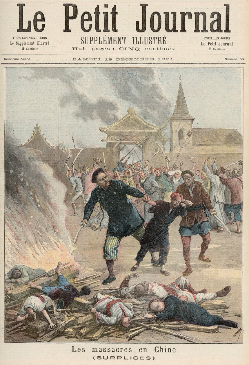 Mészárlás Kínában, a "Le Petit Journal"-ból, 1891. december 19. (színes litho) alkotó: Fortune Louis Meaulle and Henri Meyer