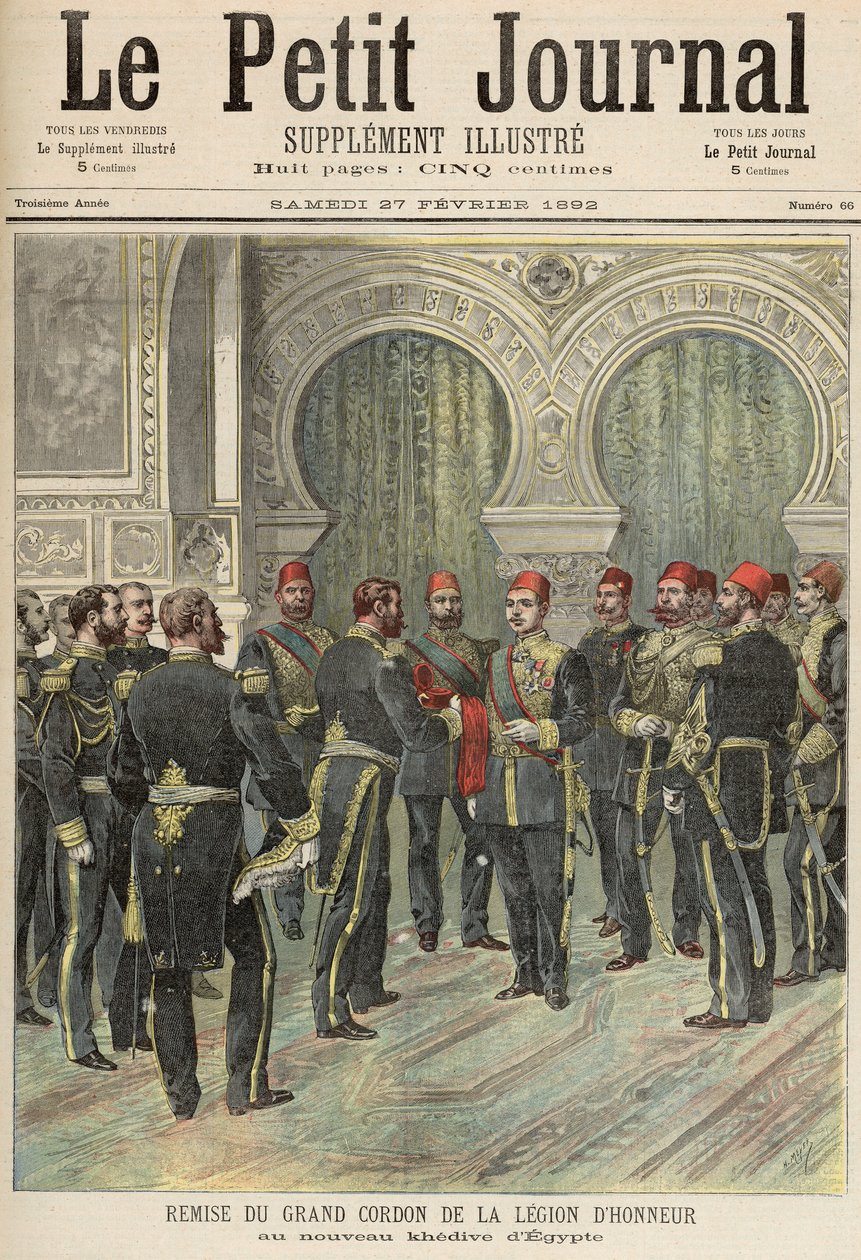 A Becsületlégió nagy kordonjának visszaadása az egyiptomi Új Khedivehez, a „Le Petit Journal”-ból, 1892. február 27. alkotó: Fortune Louis Meaulle and Henri Meyer