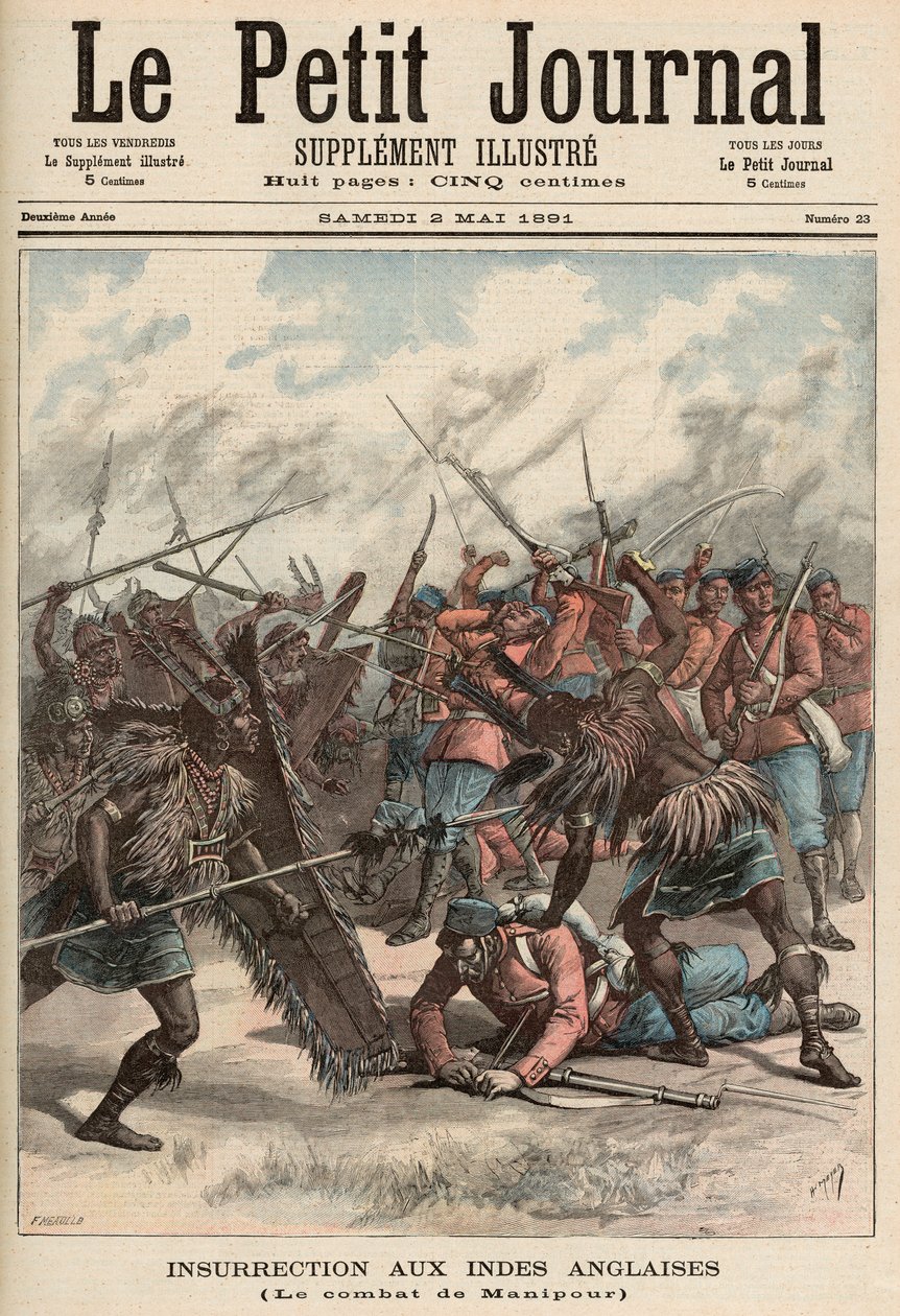A manipuri csata, a "Le Petit Journal" 1891. május 2-i számából (színes metszet) alkotó: Fortune Louis Meaulle and Henri Meyer