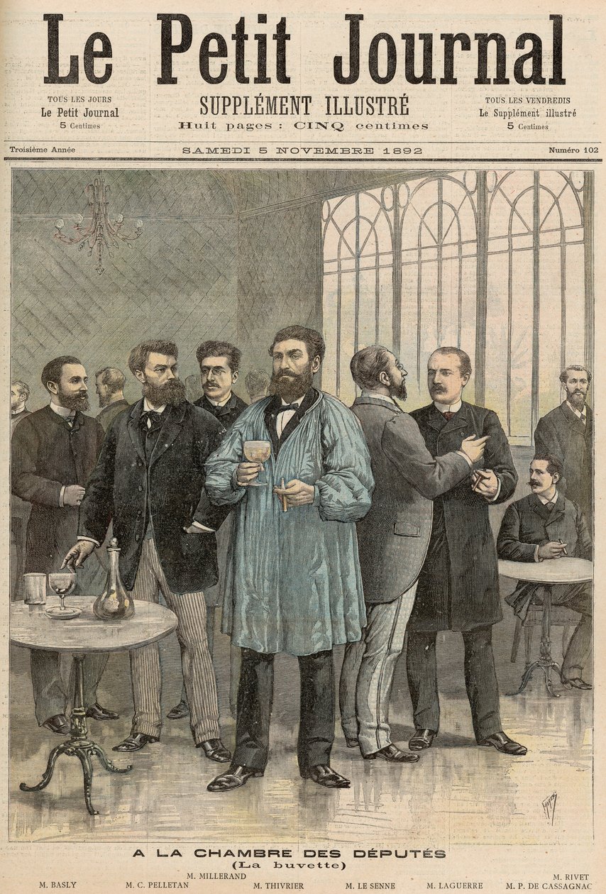 A Képviselőház: A frissítő szoba, a „Le Petit Journal”-ból, 1892. november 5. alkotó: Fortune Louis Meaulle and Henri Meyer
