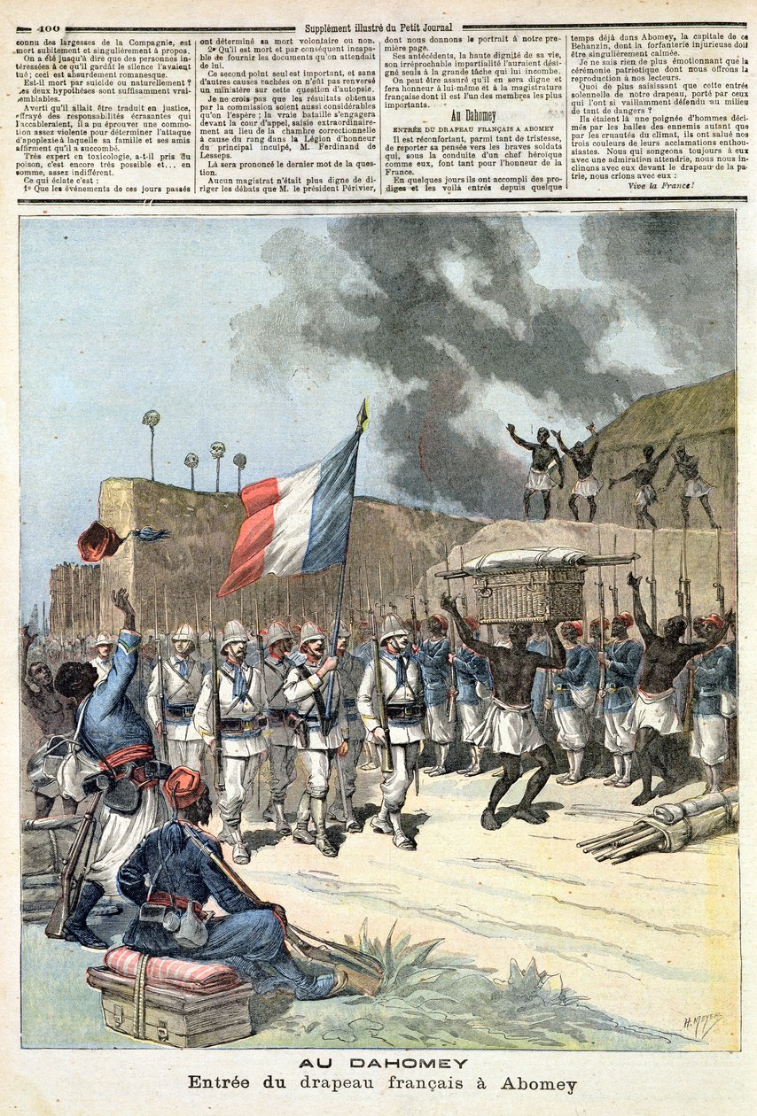 A francia zászló belép Abomeybe, a „Le Petit Journal”-ból, 1892. december 10. alkotó: Fortune Louis Meaulle and Henri Meyer