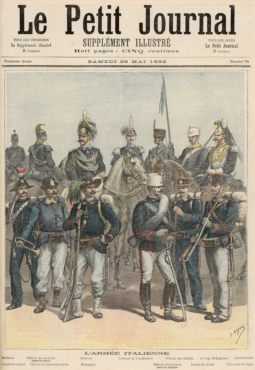 Az olasz hadsereg, a "Le Petit Journal"-ból, 1892. május 28. (színes litho) alkotó: Fortune Louis Meaulle and Henri Meyer